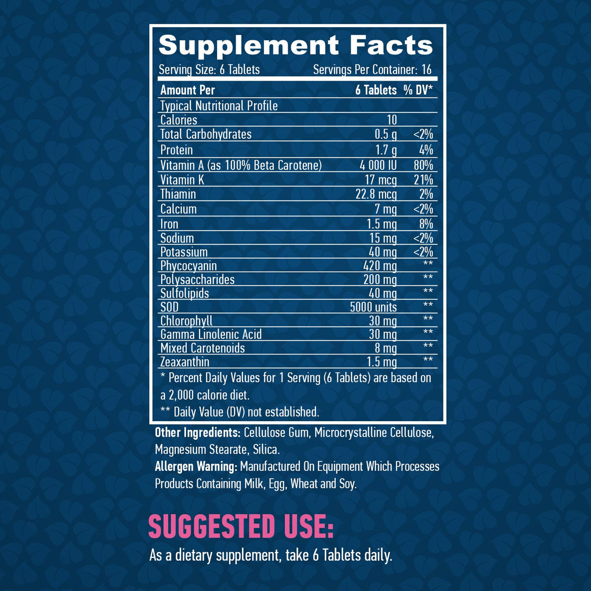 Spirulina totala naturala 500 mg. / 100 de file.