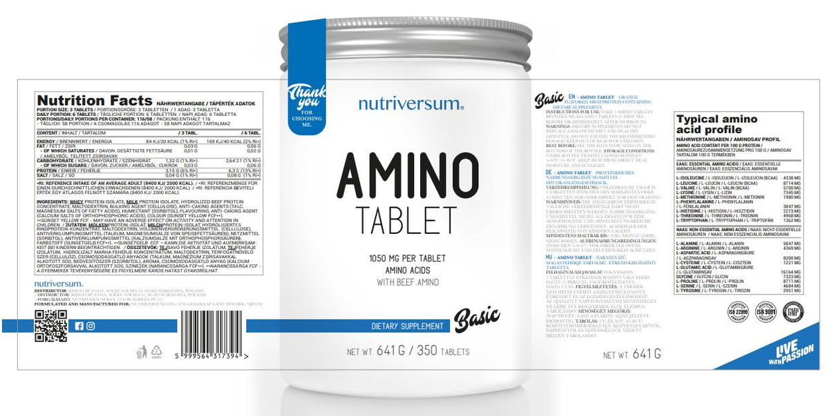Amino Tablet | din zer și proteine din carne de vită - 350 de tablete