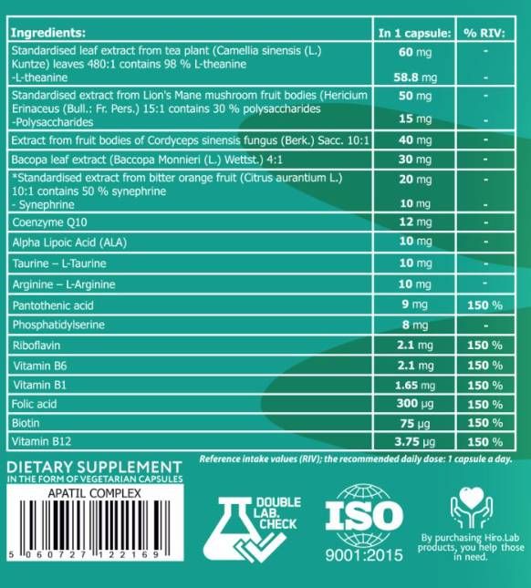 Complex Apatil | cu L-teanina, coama leului si bacopa - 30 capsule