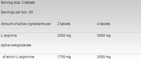 Arginina AKG / AAKG 1250 mg - 120 tablete