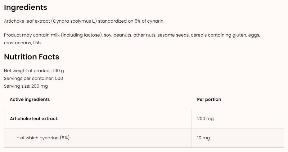 Pudră de extract de anghinare 100 grame