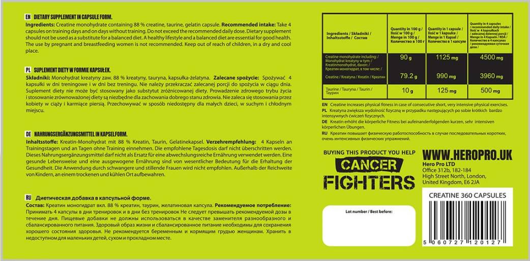 Capsule cu creatină monohidrat - 360 capsule