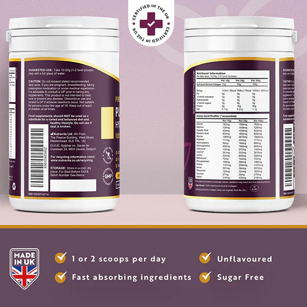 Pulbere de colagen bovin 100% 20000 mg Peptan® - 500 g (25/50 doze)