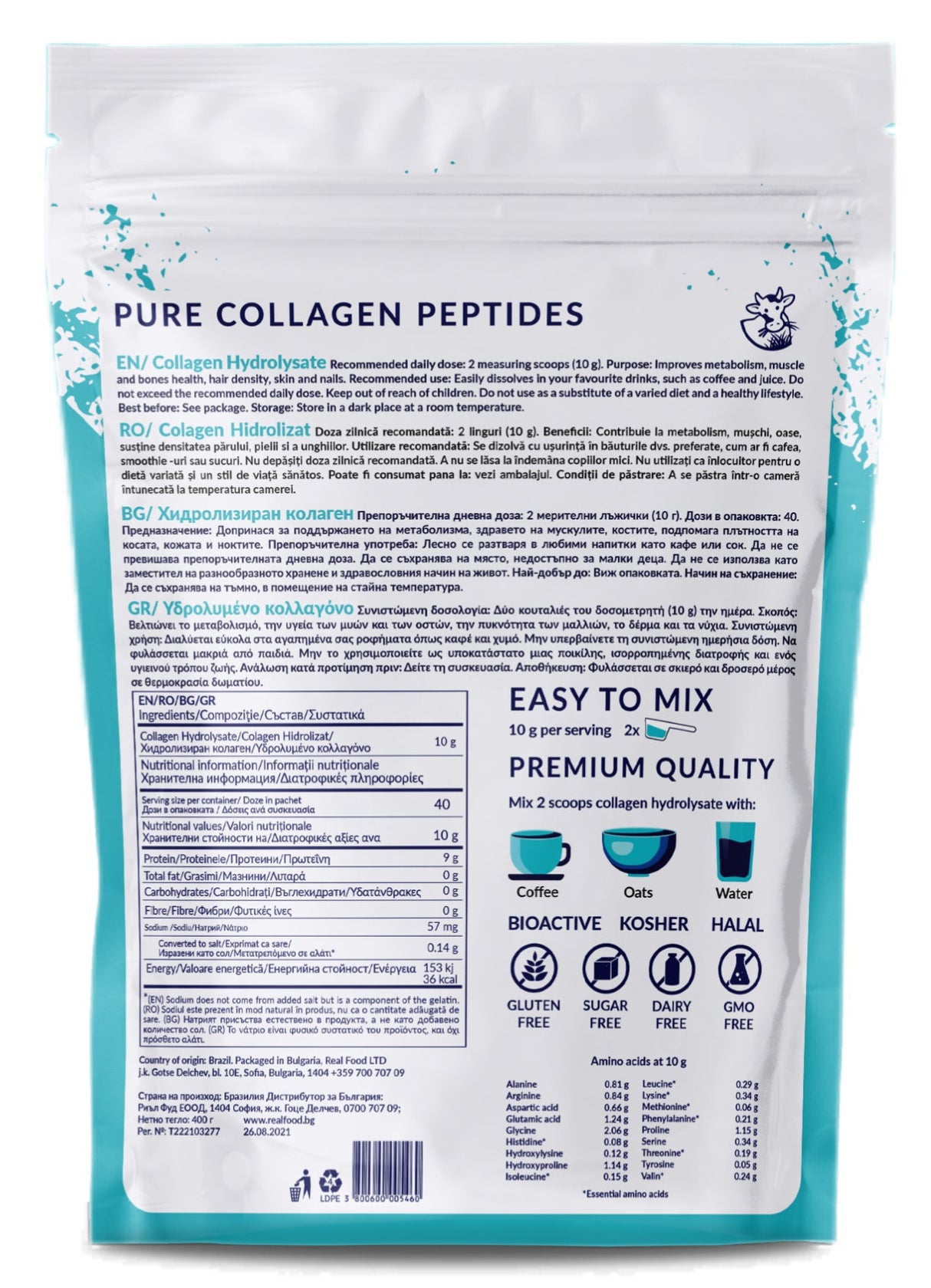 Colagen bovin hidrolizat tip 1 și 3 (10.000 mg) - 40 doze, 400 g