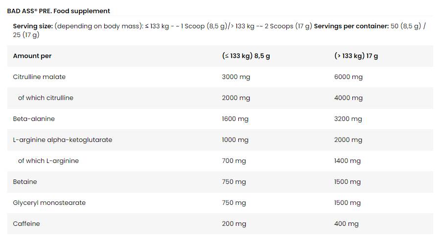 BAD ASS PRE | Formula extremă înainte de antrenament - 425 grame
