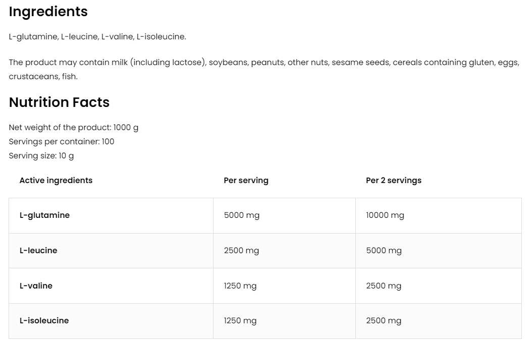 BCAA + pulbere de glutamină - 200 grame