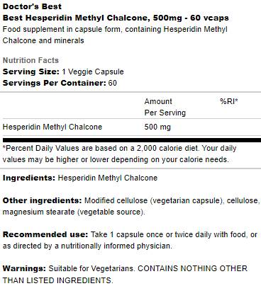 BEST Hesperidin Methyl Chalcone 500 mg - 60 capsule