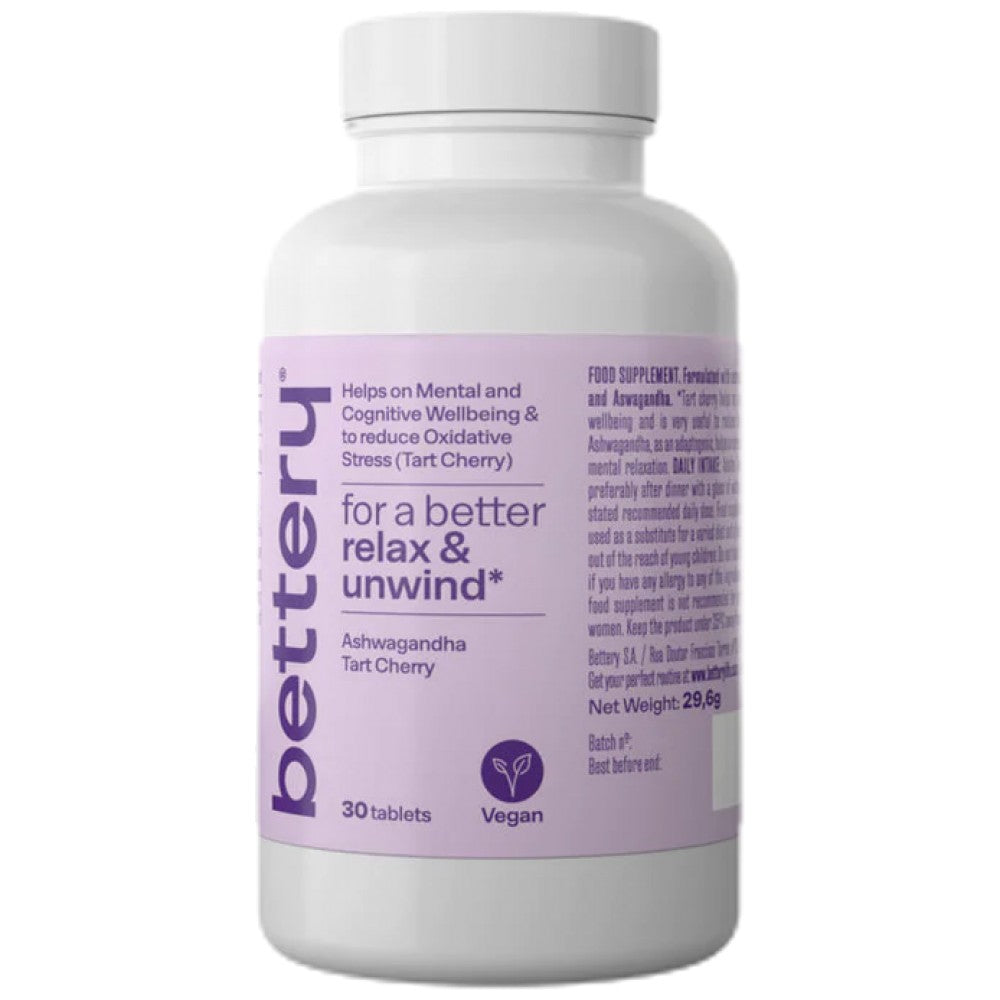 Relaxați filele | cu Ashwagandha & Tart Cherrt - DATA EXP: 30.11.2024 - 30 Tablete