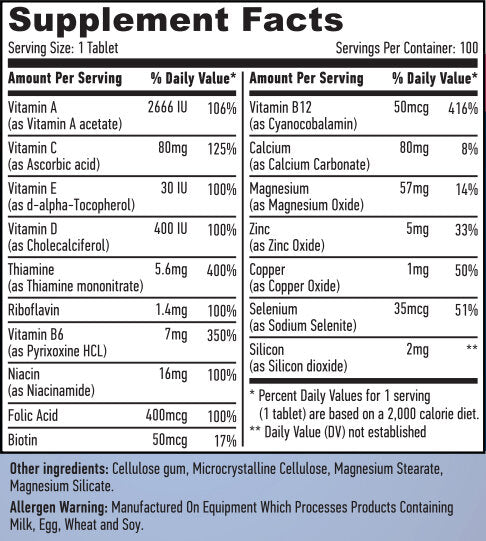 Multivitamine de bază pentru adulți 100 comprimate.
