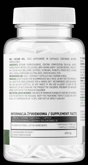 Betaină HCI 650 mg 90 capsule