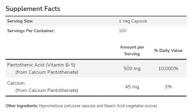 Vitamina B-5 / Acid pantotenic 500 mg - 100 capsule