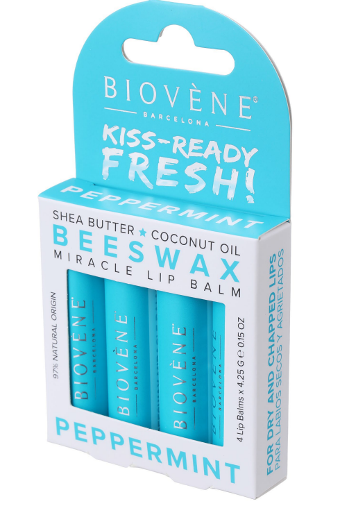 Balsam de buze cu ceară de albine și mentă - prospețime și protecție - 4 bucăți