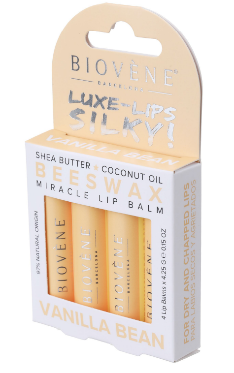 Balsam de buze cu ceară de albine și vanilie - senzație catifelată - 4 piese