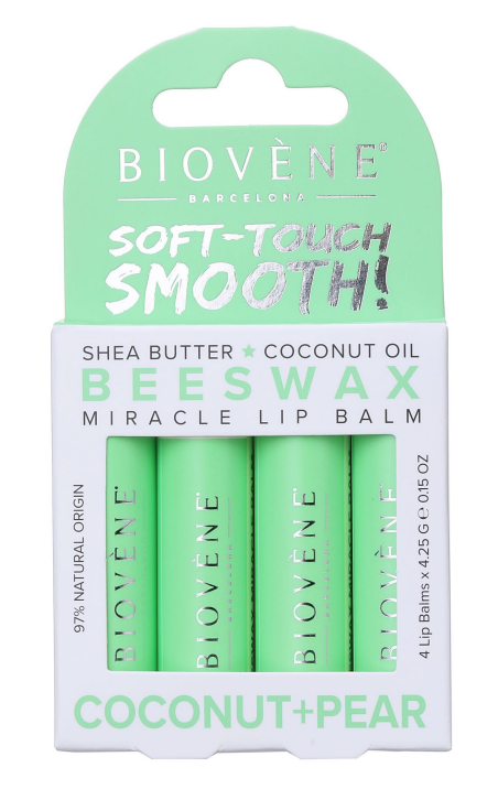 Balsam de buze de ceară de albine - nucă de cocos și pere - terapie intensivă - 4 bucăți