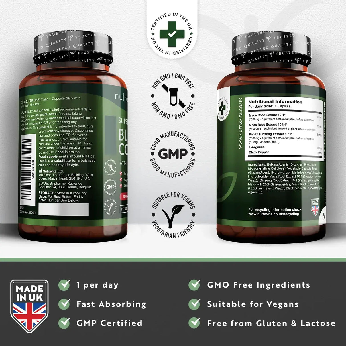 Black Maca Root Complex 5000mg /180 capsule, 180 zile/ Nutravita