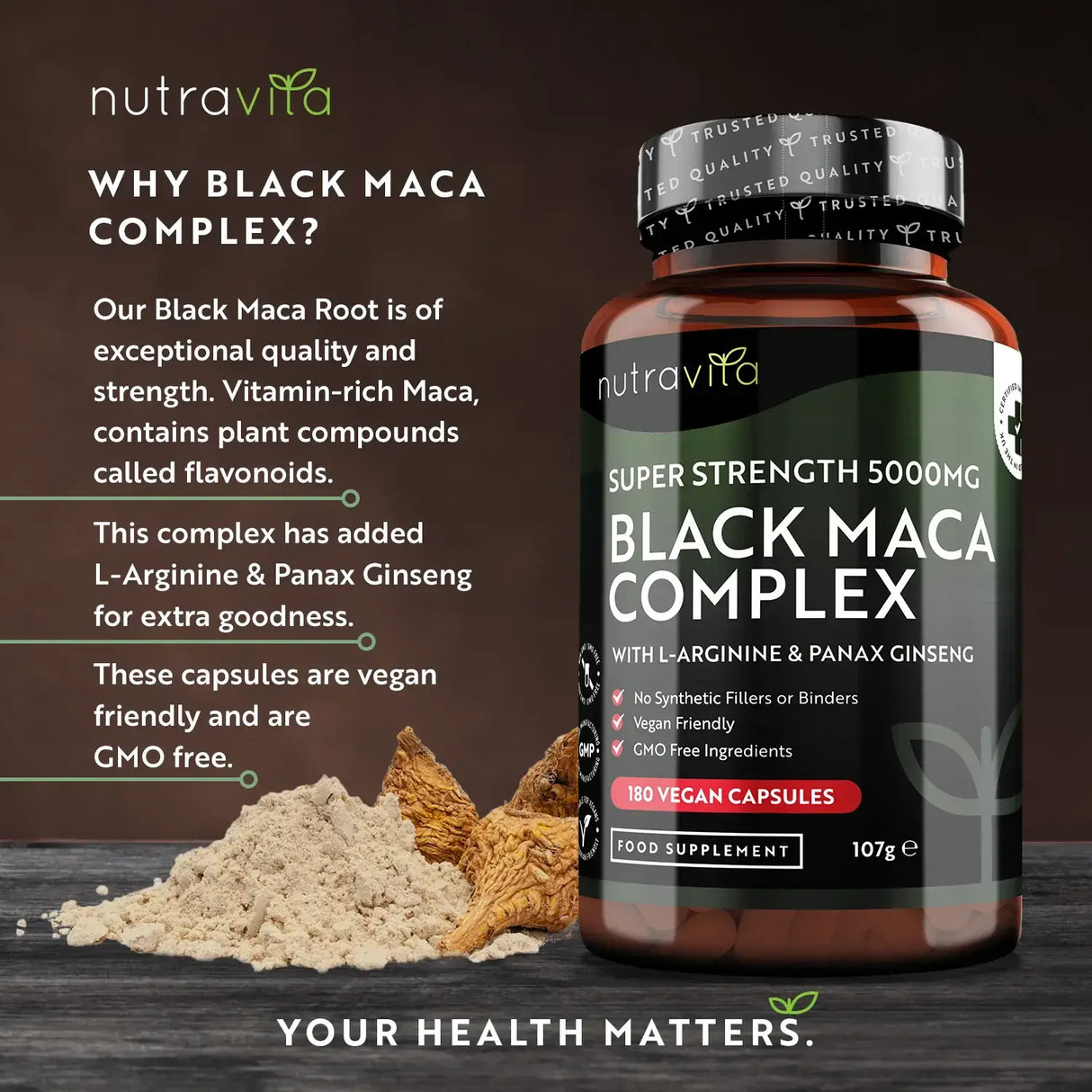 Black Maca Root Complex 5000mg /180 capsule, 180 zile/ Nutravita