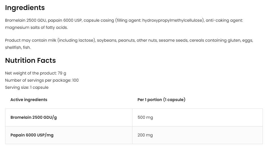 Bromelaină + Enzime Papaină 100 capsule