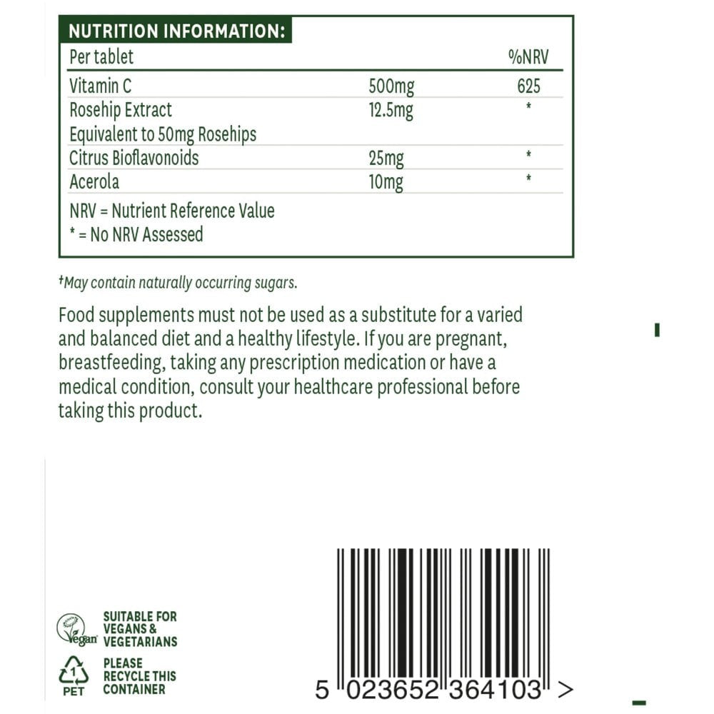 Vitamina C cu macese, bioflavonoide si acerola (Vitamina C Chewable) 500 mg 50 tablete masticabile NaturesAid
