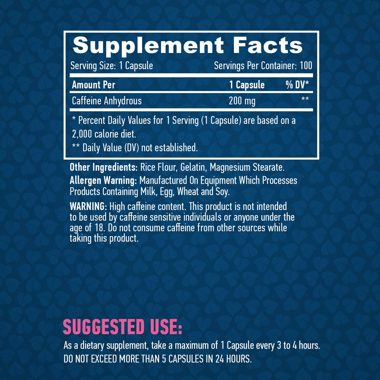 Cofeina 200 mg / 100 capsule.