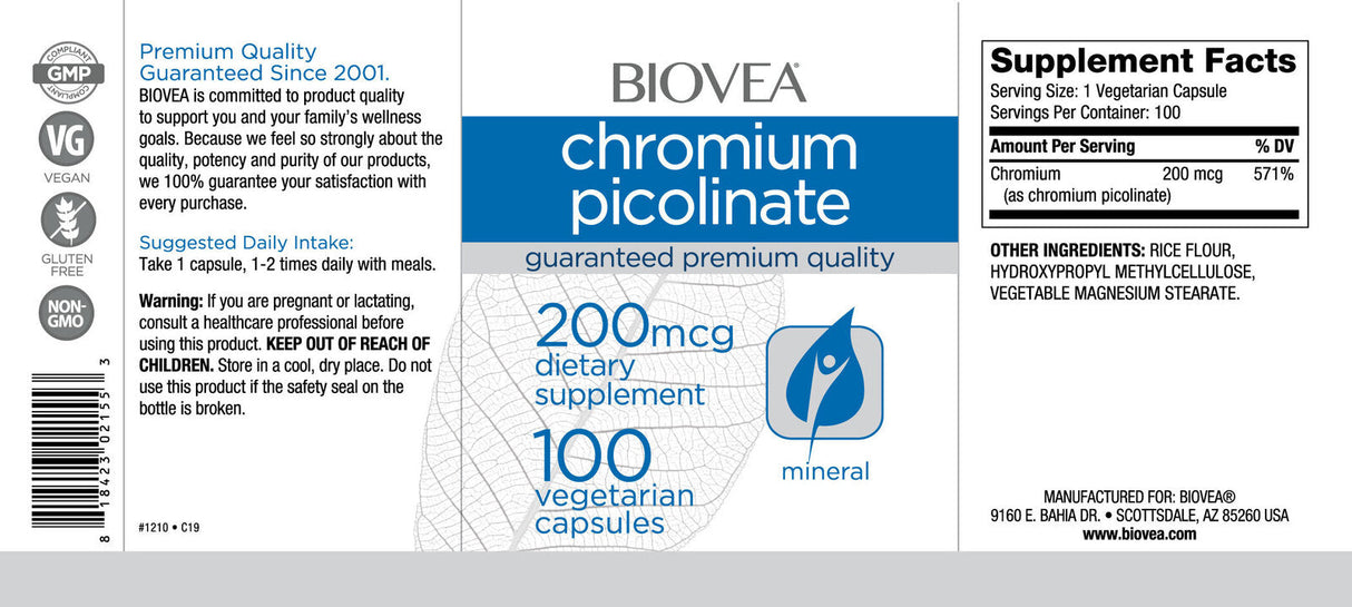 Picolinat de crom 200 mcg / 100 capsule
