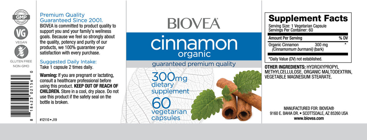 Scorțișoară organică 300 mg / 60 capsule
