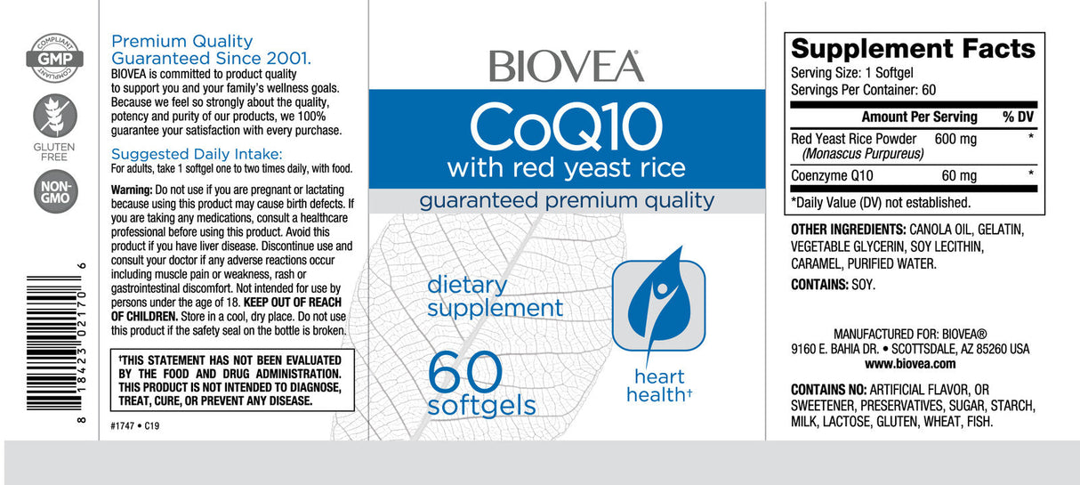 CoQ10 60 mg și drojdie roșie de orez / 60 capsule moi