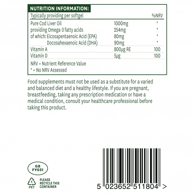 Ulei de ficat de cod 1000 mg 90 capsule moi NaturesAid