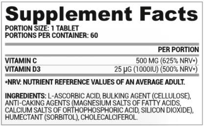 Vita C + D3 | Vitamina C 500 mg + Vitamina D 1000 UI 60 Tablete