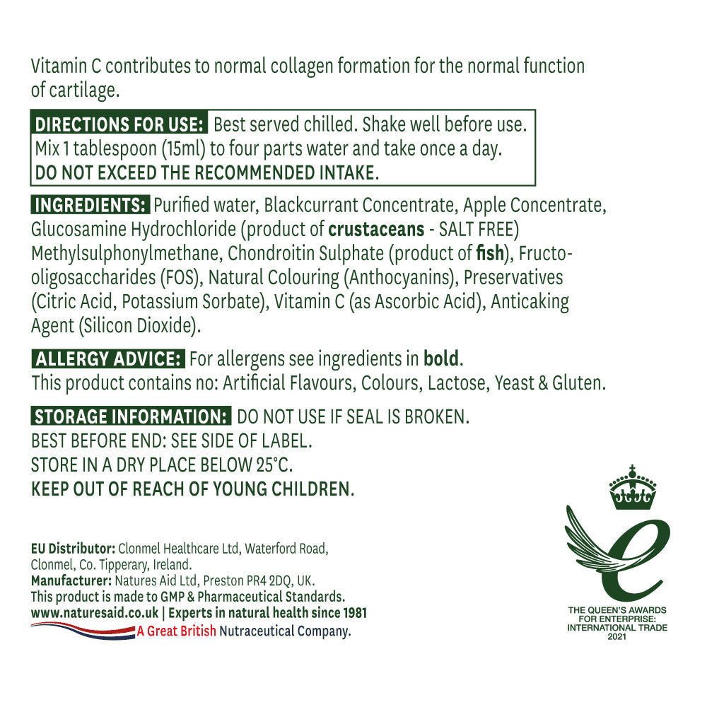 Formula lichida concentrata pentru articulatii sanatoase cu glucozamina, MSM si condroitina (Glucozamina, MSM si condroitina lichid) 500 ml NaturesAid