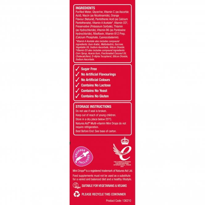 Picaturi multivitamine pentru copii (Mini Drops Multi-vitamin) 50ml NaturesAid