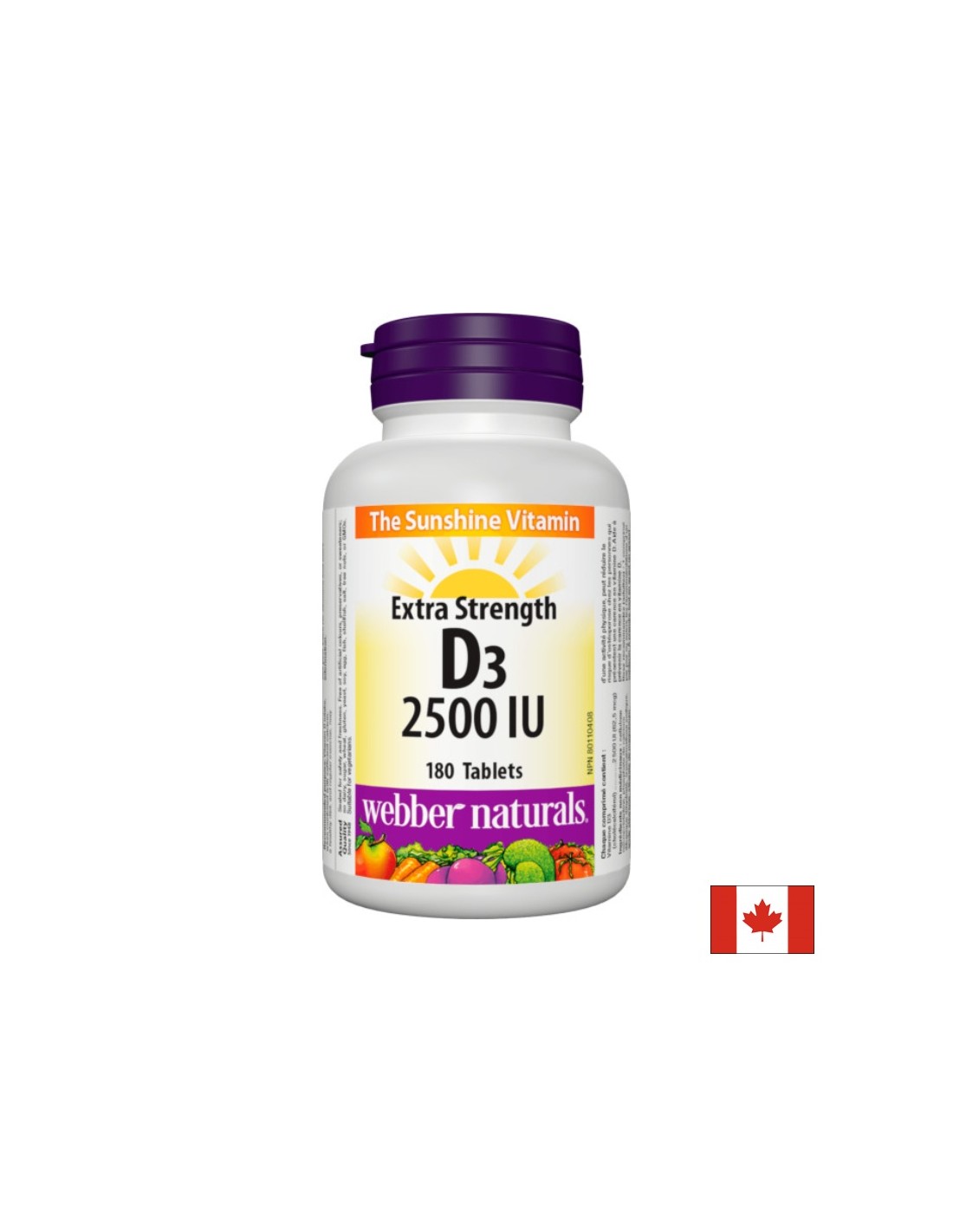 Oasele sănătoase și imunitate puternică - Vitamina D3 2500 UI, 180 tablete Webber Naturals