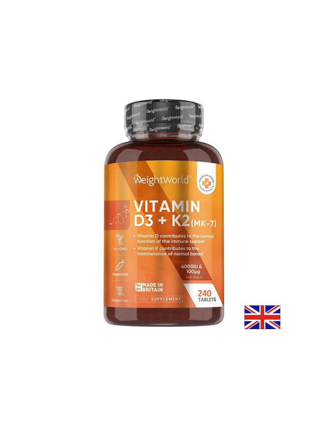Sistem osos - Vitamina D3 4000 UI + K2 100 µg, 180 comprimate Weight Worl