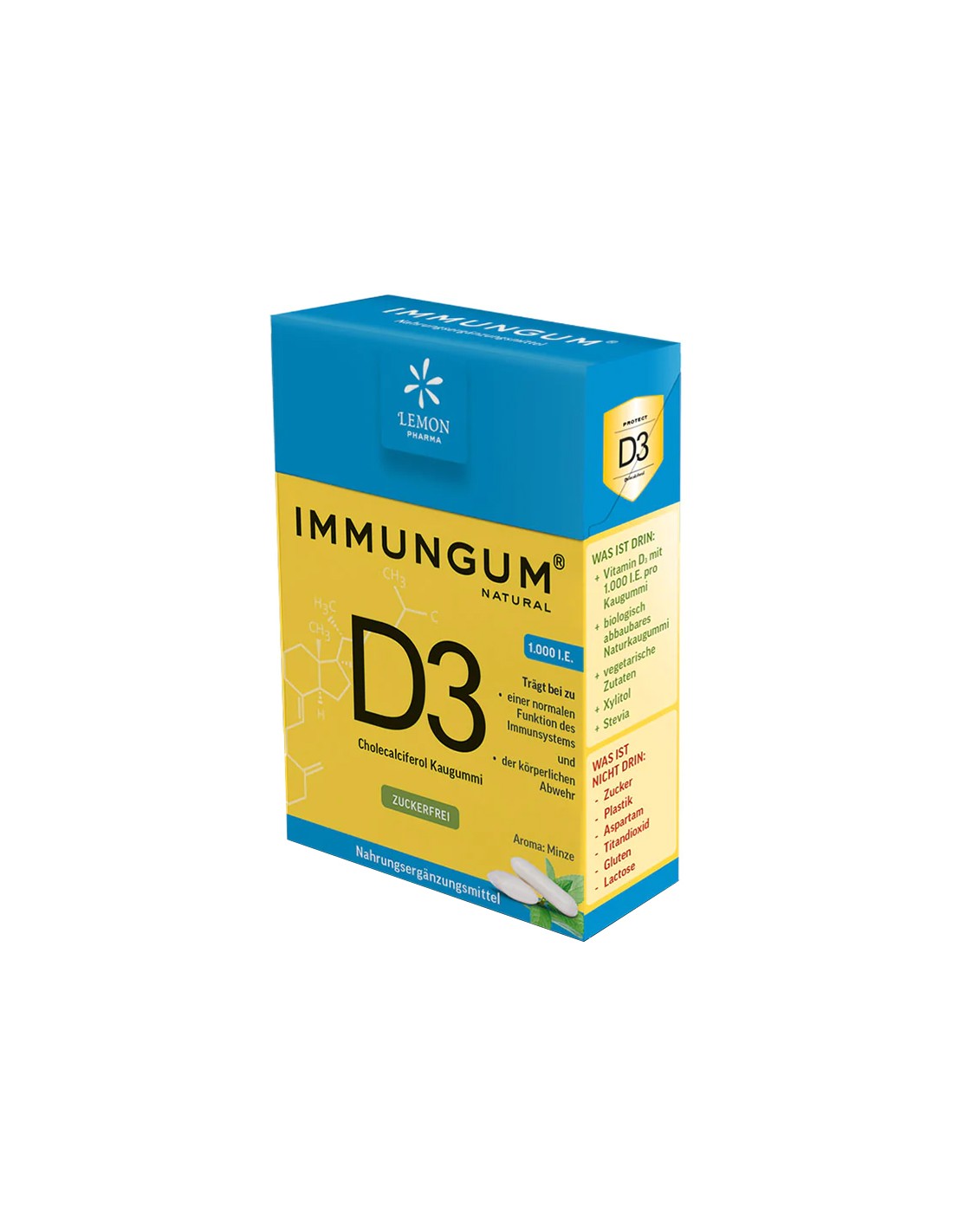 Guma de mestecat cu vitamina D3 cu aroma de menta - Immungum, 20 bucati Lemon Pharma