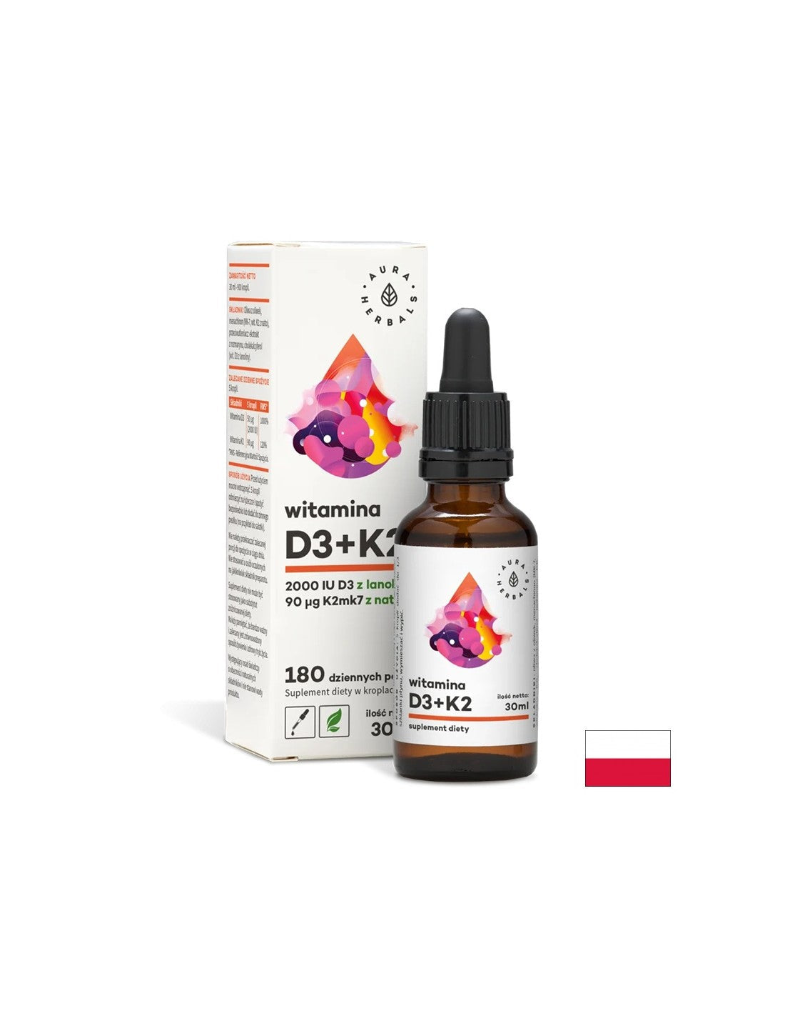 Oasele și Dinții - Vitamina D3 + K2, 30 ml picături Aura Herbals