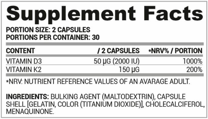 Vitamina D3 + K2 60 capsule