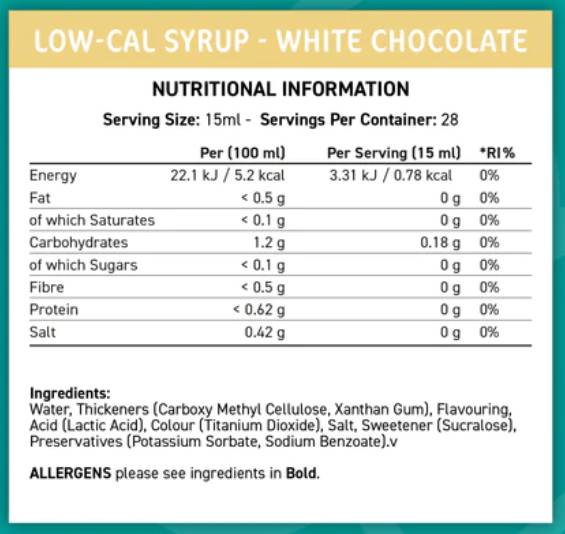 Fit Cuisine Sirop cu conținut scăzut de calorii | Ciocolata alba - 425 ml