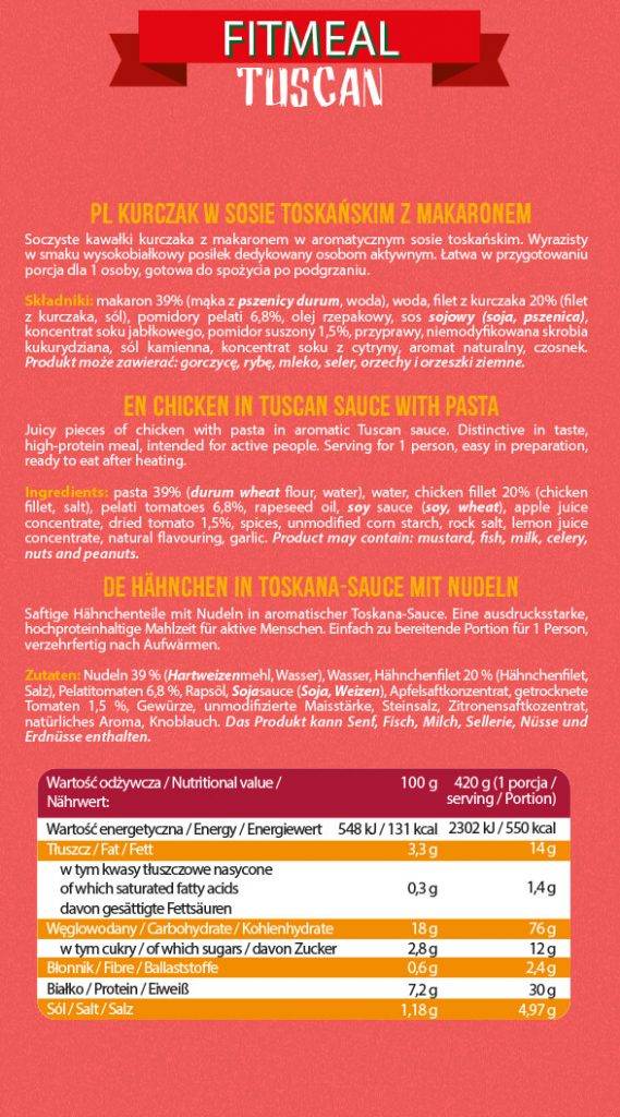 FitMeal Tuscan | Mâncare bogată în proteine gata de consumat - 420 de grame