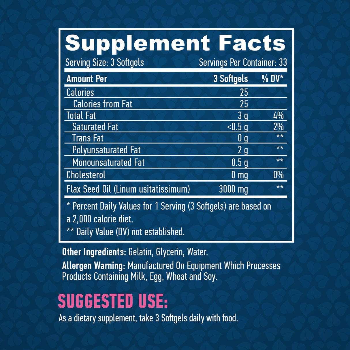 Ulei din semințe de in organic 1000 mg. / 100 capsule moi