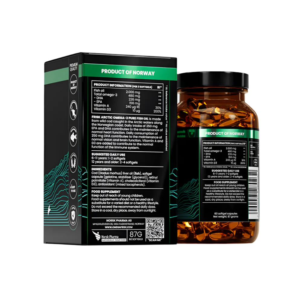 Arctic Pure – Omega-3 din 100% Cod Arctic Sălbatic – 60 de capsule