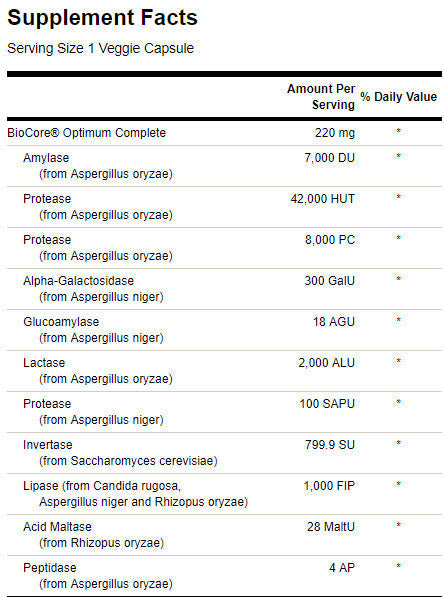 Enzime cu spectru complet BioCore Optimum Complete - 90 de capsule