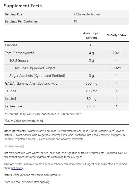 GABA masticabil | cu taurină, inozitol și teanină - 90 tablete masticabile
