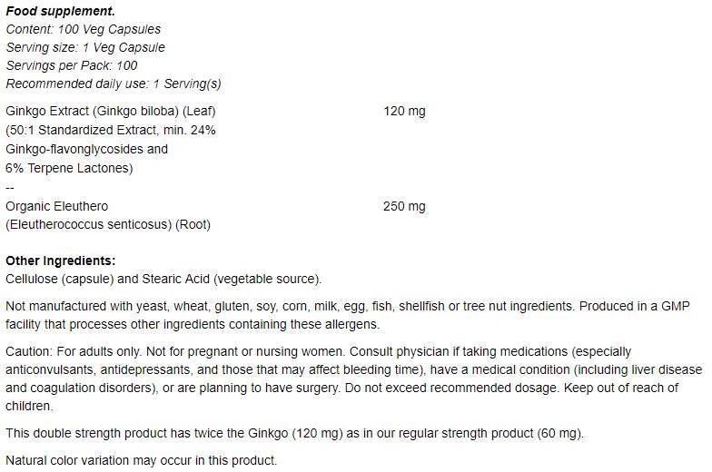 Ginkgo Biloba 120 mg / Dubla putere - 200 capsule