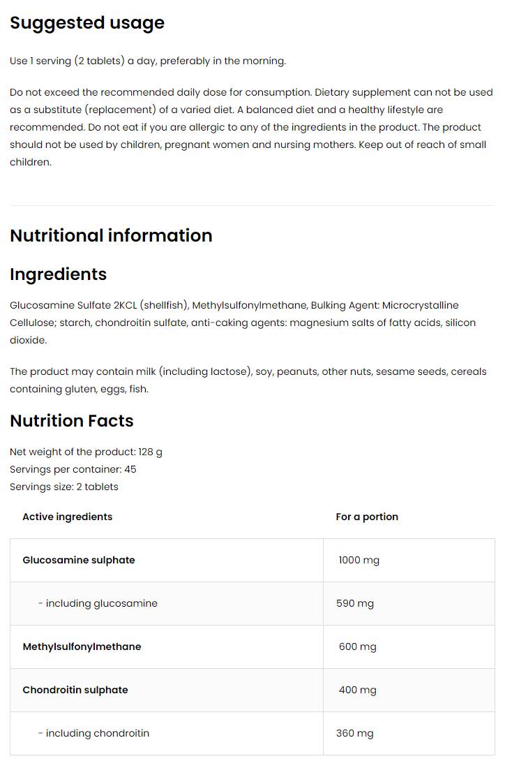 Glucozamină + MSM + Condroitin - 30 tablete