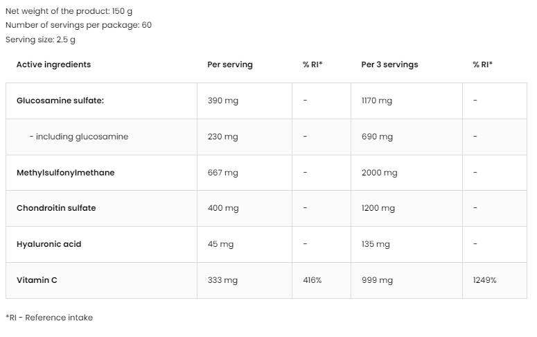 Glucozamină + MSM + Condroitin Pudră 150 grame