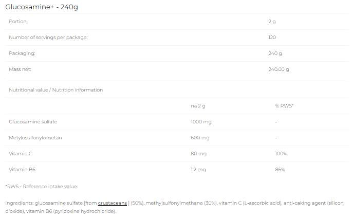 Glucozamină+ pulbere - 240 grame