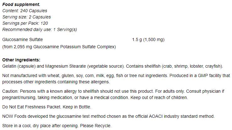 Sulfat de glucozamină 750 mg - 240 capsule