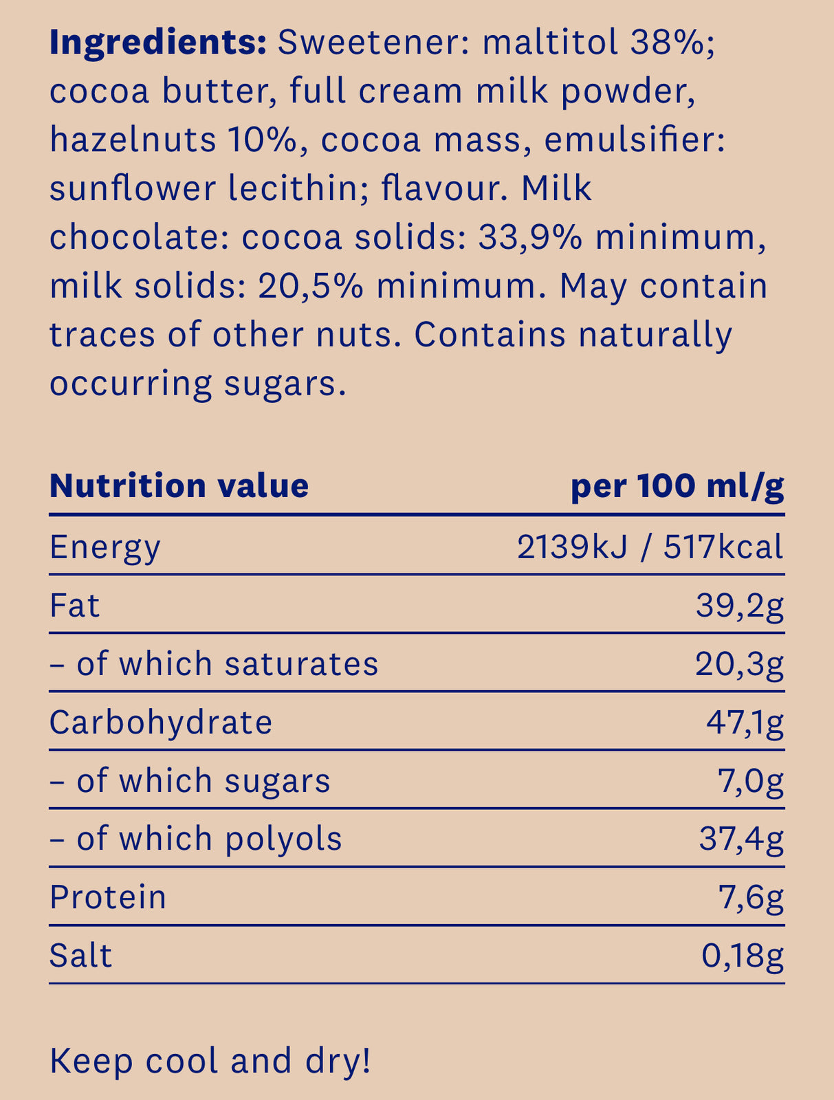Ciocolata HealthyCo cu alune 100 grame - fara zahar adaugat si fara ulei de palmier