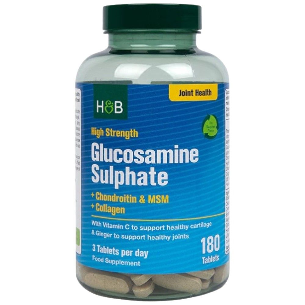 Sulfat de glucozamină de înaltă rezistență | Cu condroitină, MSM și colagen - 180 de tablete