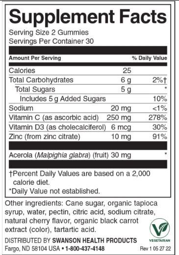 Gumii pentru stimularea imunității cu Acerola, Zinc și Vitamina C și D | Cireș - 60 de tablete masticabile