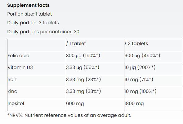 Inozitol + acid folic pentru femei - 90 tablete